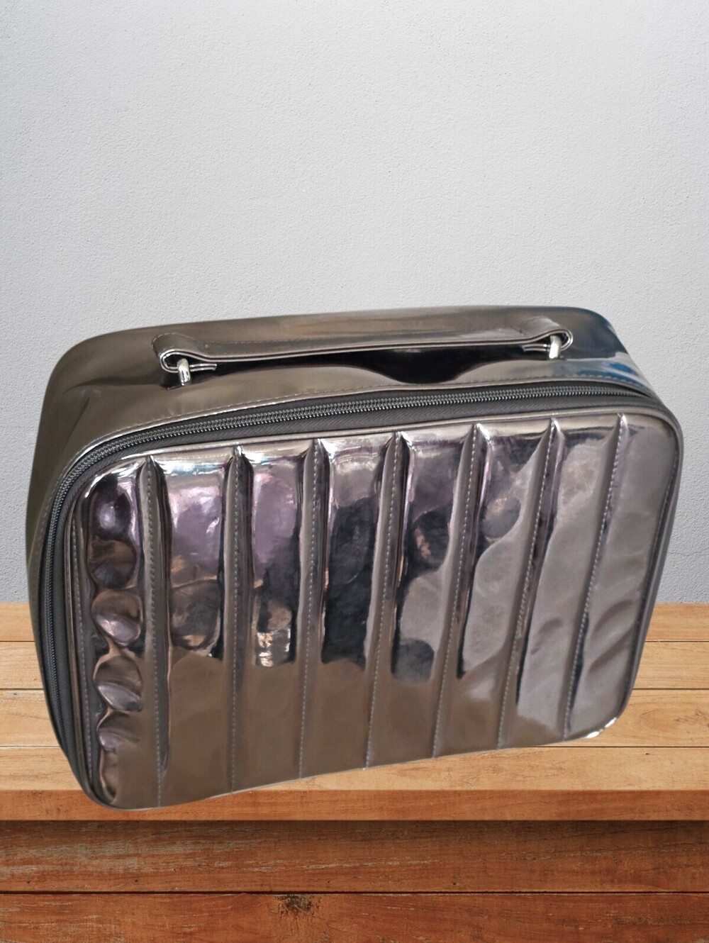 Lancôme Metallic Pewter Train Case Makeup Cosmetic Travel Organizer Vanity Case - Picture 4 of 10